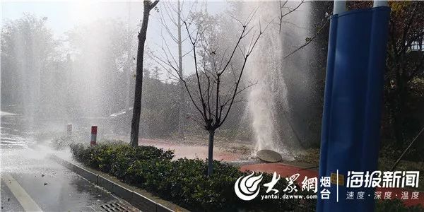 ​突发！烟台莱山一自来水管道爆裂！形成数米高水柱