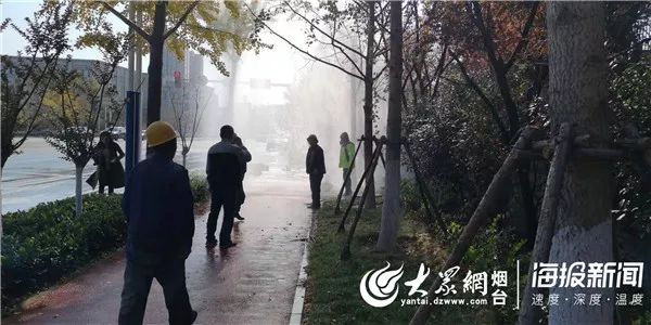 ​突发！烟台莱山一自来水管道爆裂！形成数米高水柱